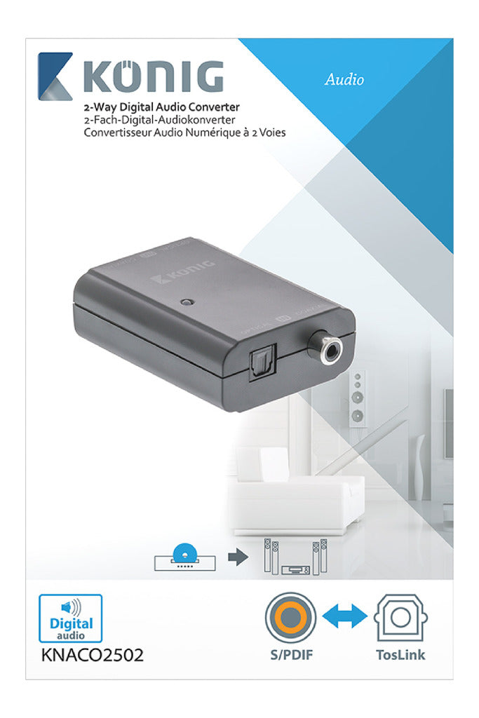K ouml;nig König KNACO2502 Convertisseur audio numérique 1x Toslink femelle + 1x S PDIF (RCA) femelle 1x Toslink femelle + 1x SPDIF (RCA) femelle gris foncé