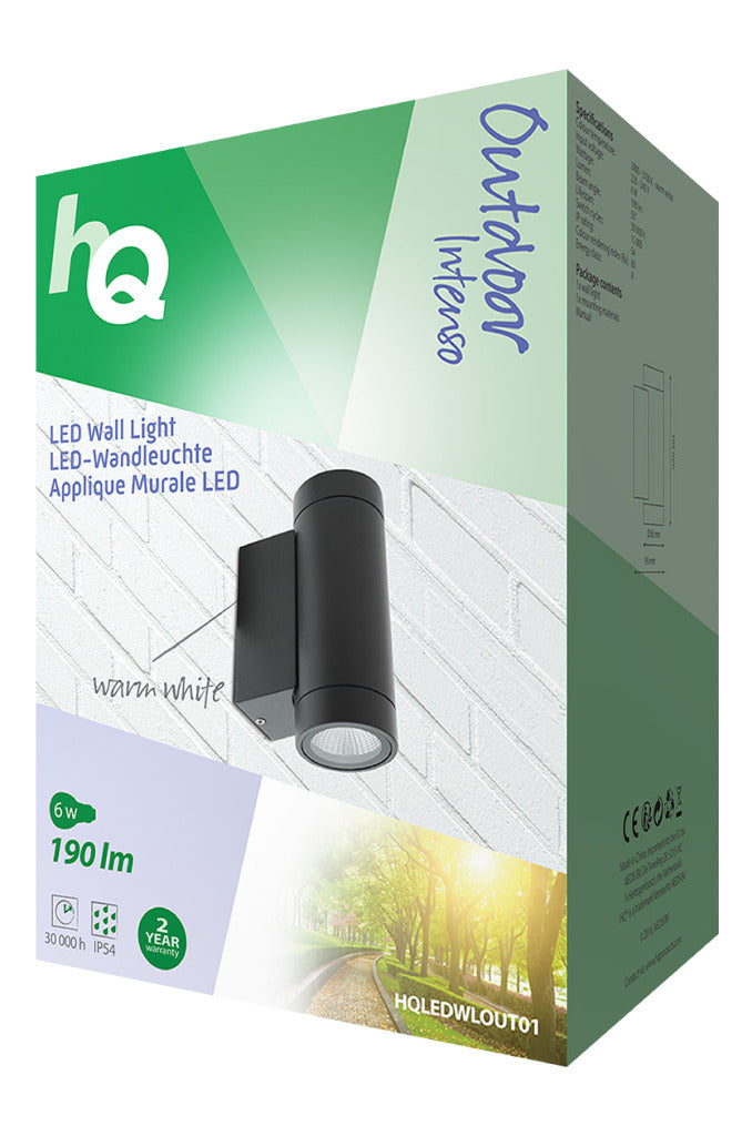 HQ ledwlout01 applique d'extérieur led 6 w 190 lm noir