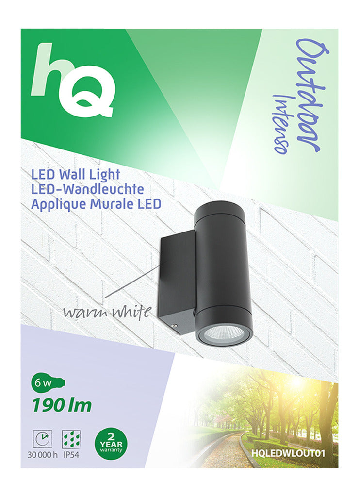 HQ ledwlout01 applique d'extérieur led 6 w 190 lm noir