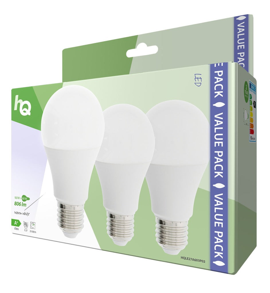 HQ LE27A603P02 Lampe LED 3 pièces E27 A60 9 W 806 lm 2700 K