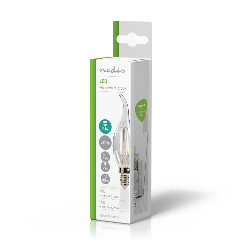 Nedis ledbfe14canft1 ampoule LED rétro E14 bougie avec pointe incurvée 2,5 W 250 lm