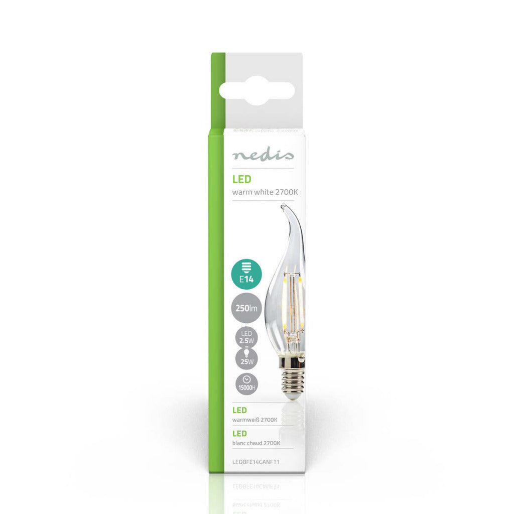 Nedis ledbfe14canft1 ampoule LED rétro E14 bougie avec pointe incurvée 2,5 W 250 lm