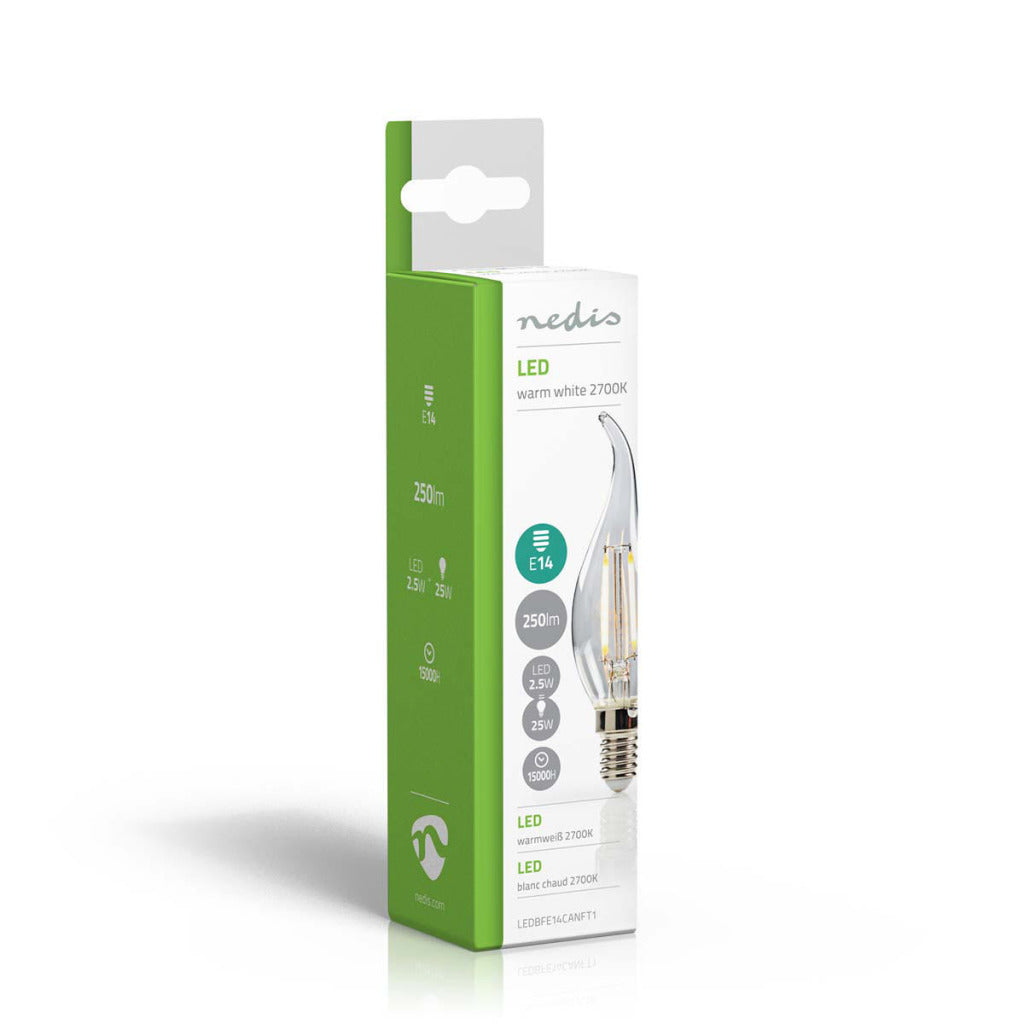 Nedis ledbfe14canft1 ampoule LED rétro E14 bougie avec pointe incurvée 2,5 W 250 lm