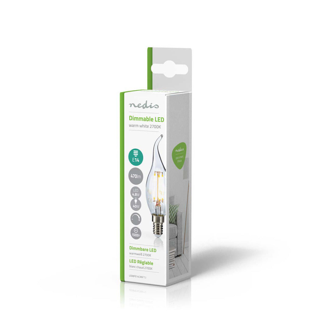 Nedis ledbfe14canft2 ampoule rétro LED bougie e14 avec pointe incurvée 4,8 w 470 lm