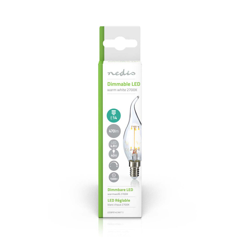 Nedis ledbfe14canft2 ampoule rétro LED bougie e14 avec pointe incurvée 4,8 w 470 lm