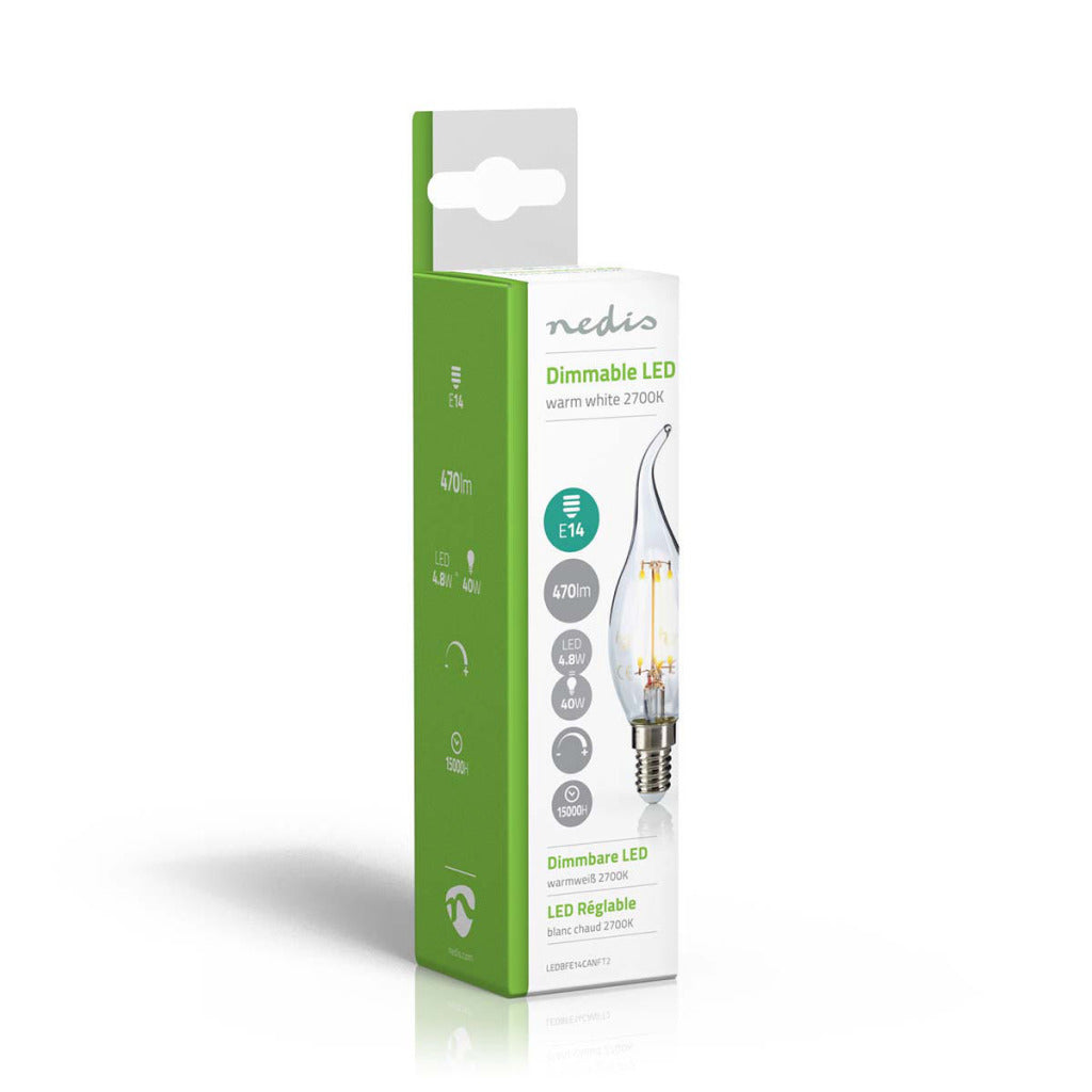 Nedis ledbfe14canft2 ampoule rétro LED bougie e14 avec pointe incurvée 4,8 w 470 lm