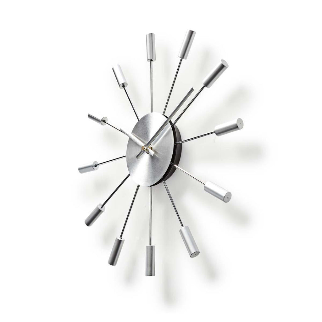Nedis CLWA004MT34 Horloge murale ronde diamètre 34 cm argent