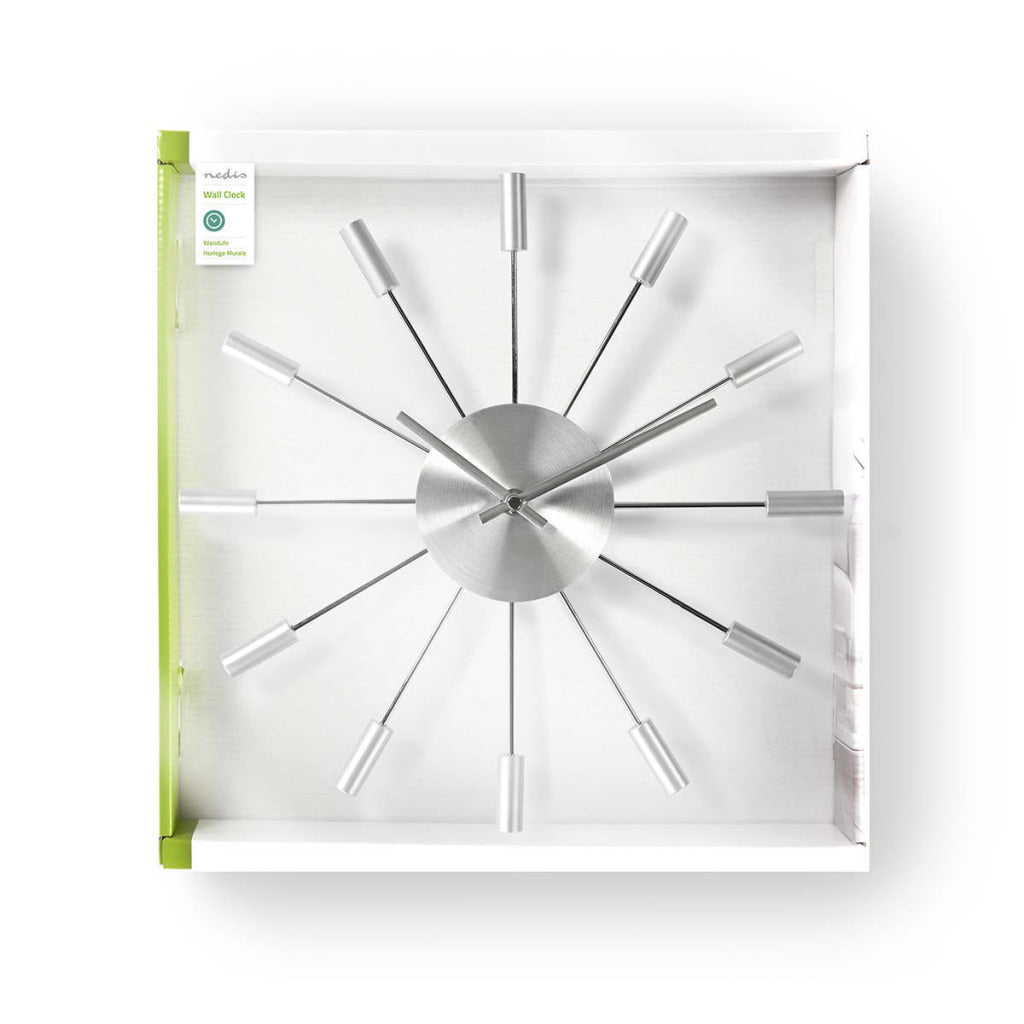 Nedis CLWA004MT34 Horloge murale ronde diamètre 34 cm argent
