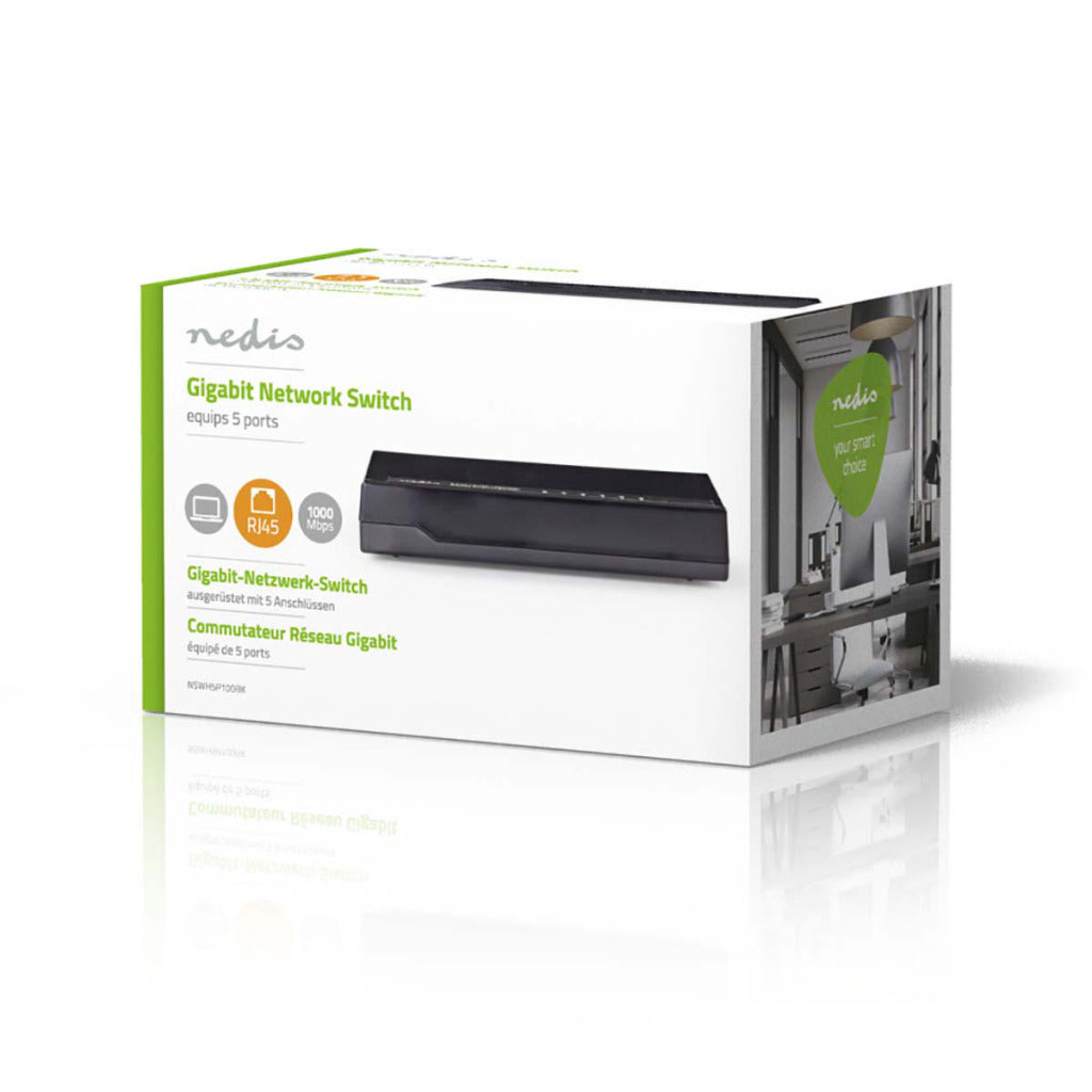 Nedis NSWH5P100BK Commutateur réseau 5 ports 1 Gbit/s Voyants LED