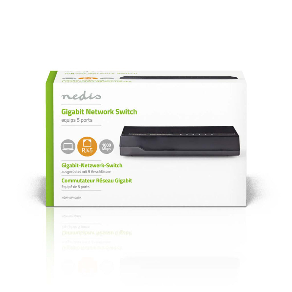 Nedis NSWH5P100BK Commutateur réseau 5 ports 1 Gbit/s Voyants LED