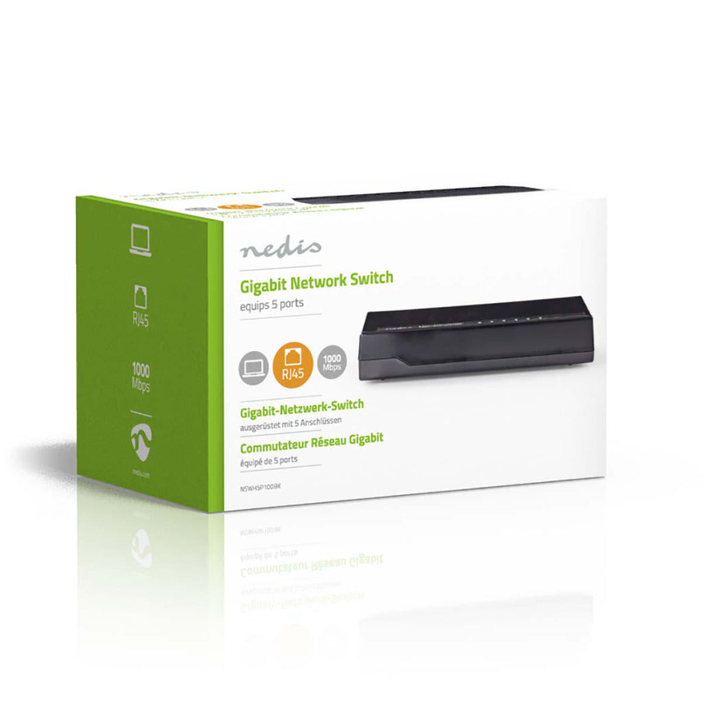 Nedis NSWH5P100BK Commutateur réseau 5 ports 1 Gbit/s Voyants LED