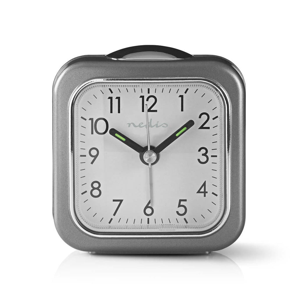Nedis cldk005gy horloge de bureau analogique avec alarme carrée grise