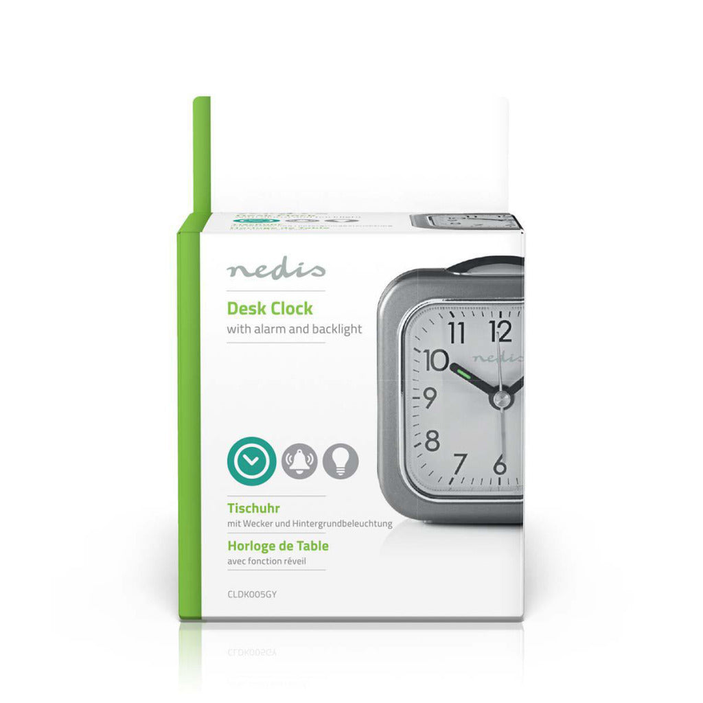 Nedis cldk005gy horloge de bureau analogique avec alarme carrée grise