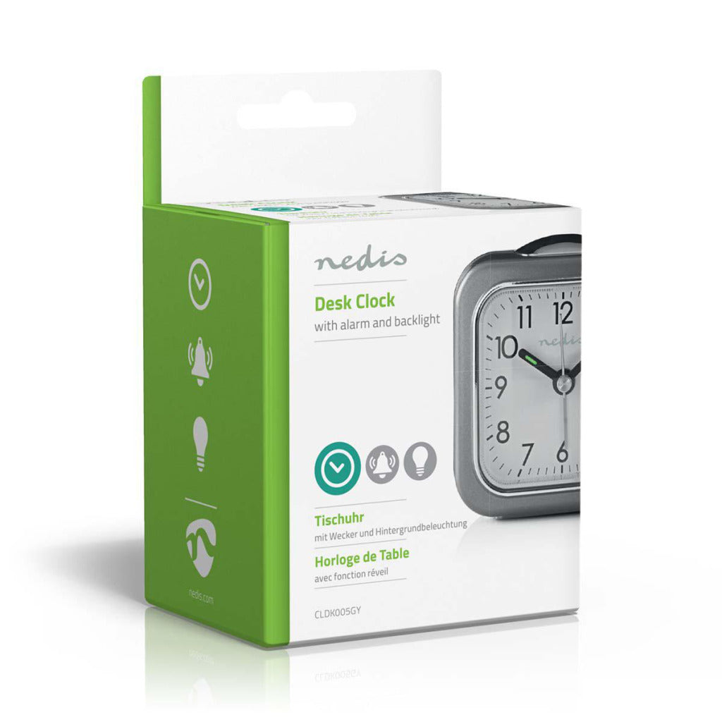 Nedis cldk005gy horloge de bureau analogique avec alarme carrée grise