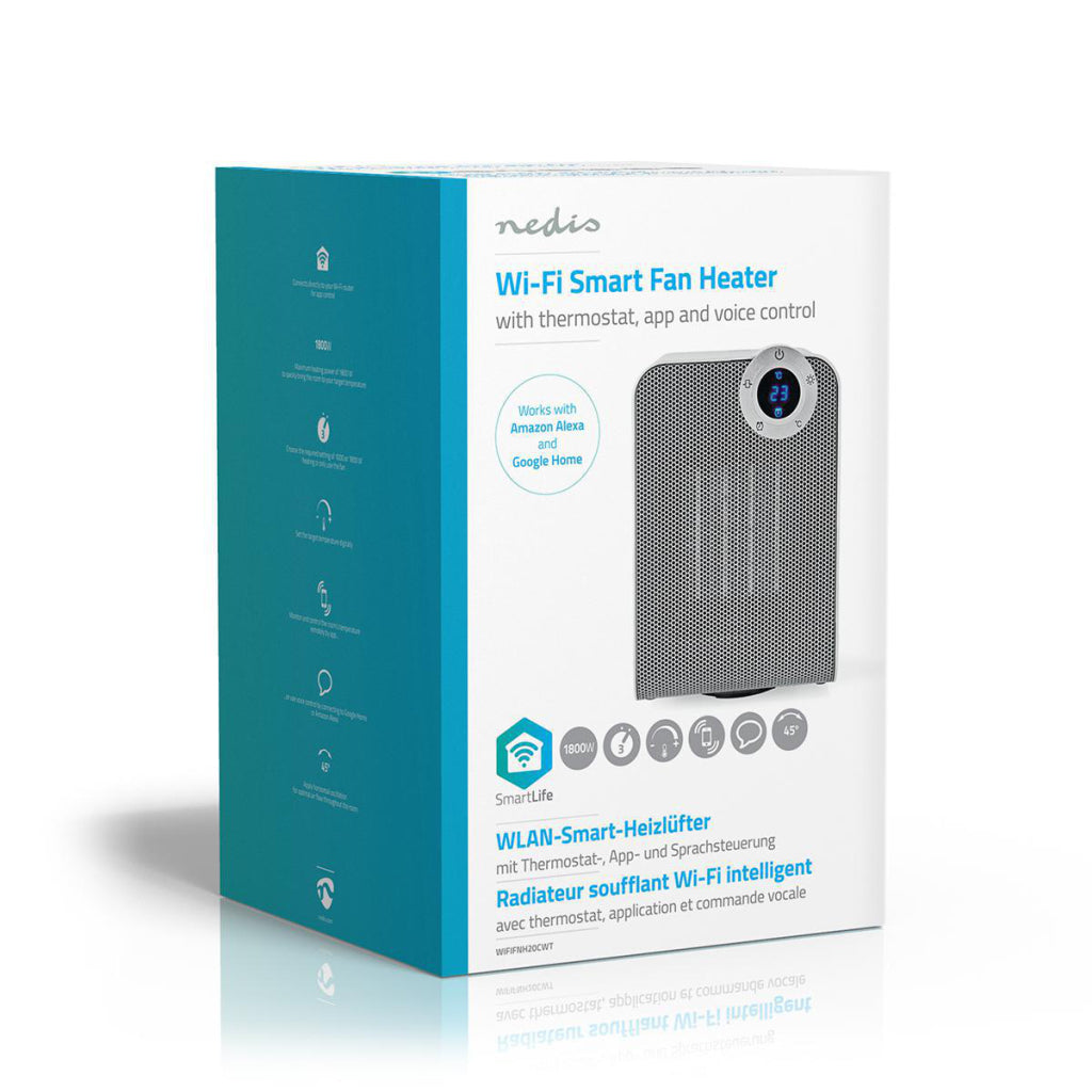 Nedis wififnh20cwt radiateur soufflant intelligent avec thermostat compact wi-fi oscillation 1800 w blanc