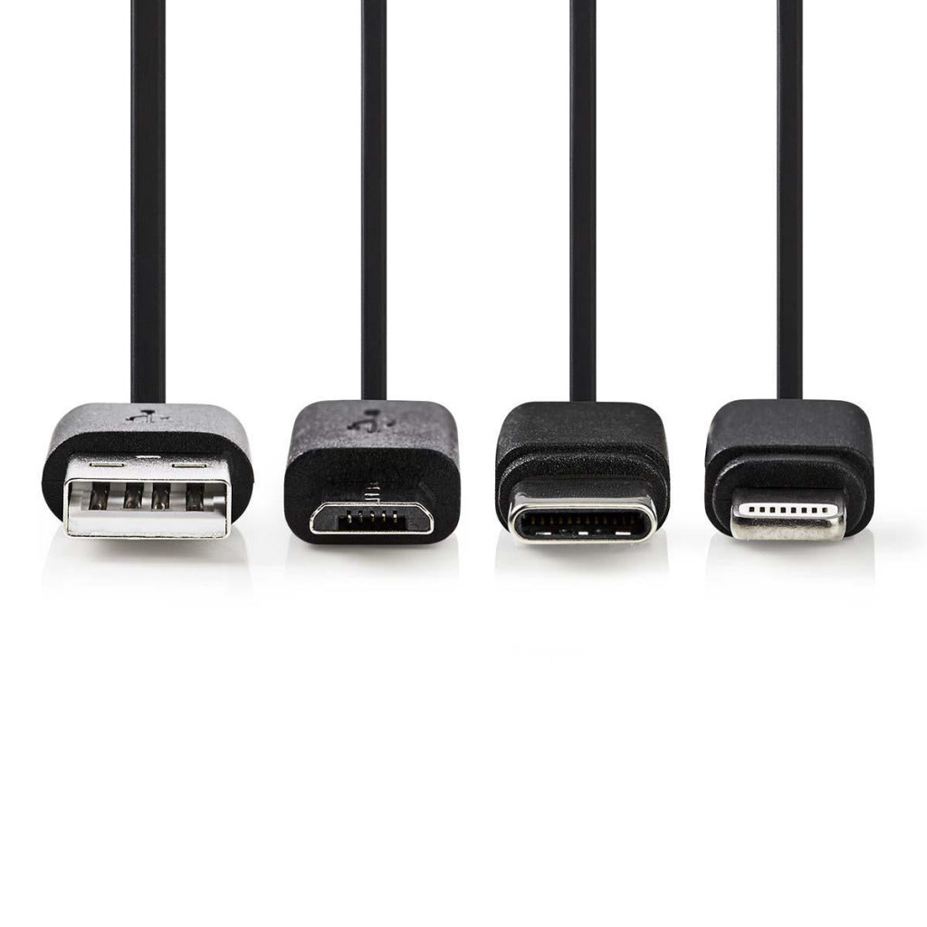 Nedis CCGP60620BK10 Câble de synchronisation et de charge 3 en 1 USB-A mâle - Micro B mâle Type-C mâle Apple Lightning 8 broches mâle 1,0 m noir