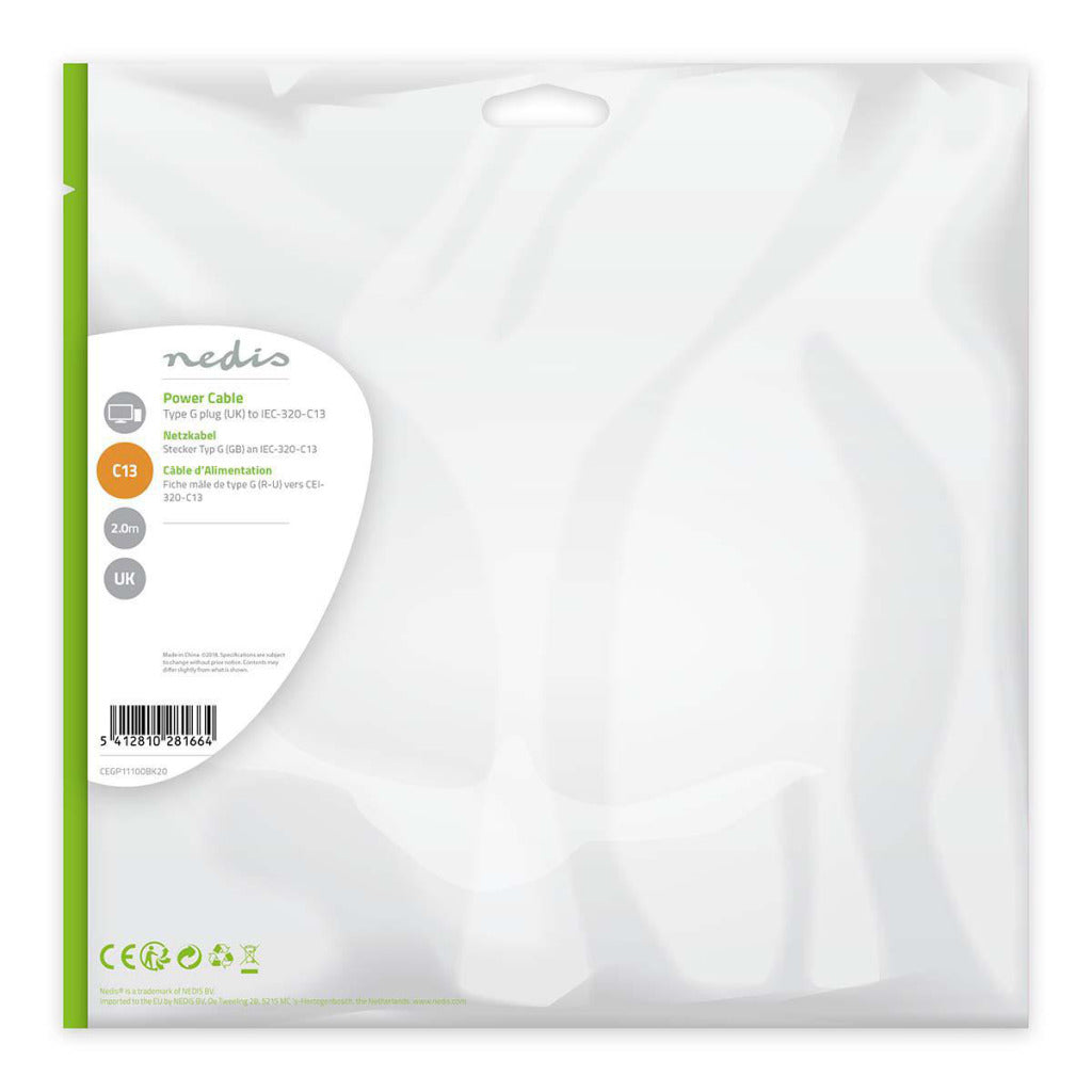 Nedis cegp11100bk20 fiche de câble d'alimentation type g (vk) - iec-320-c13 2,0 m noir