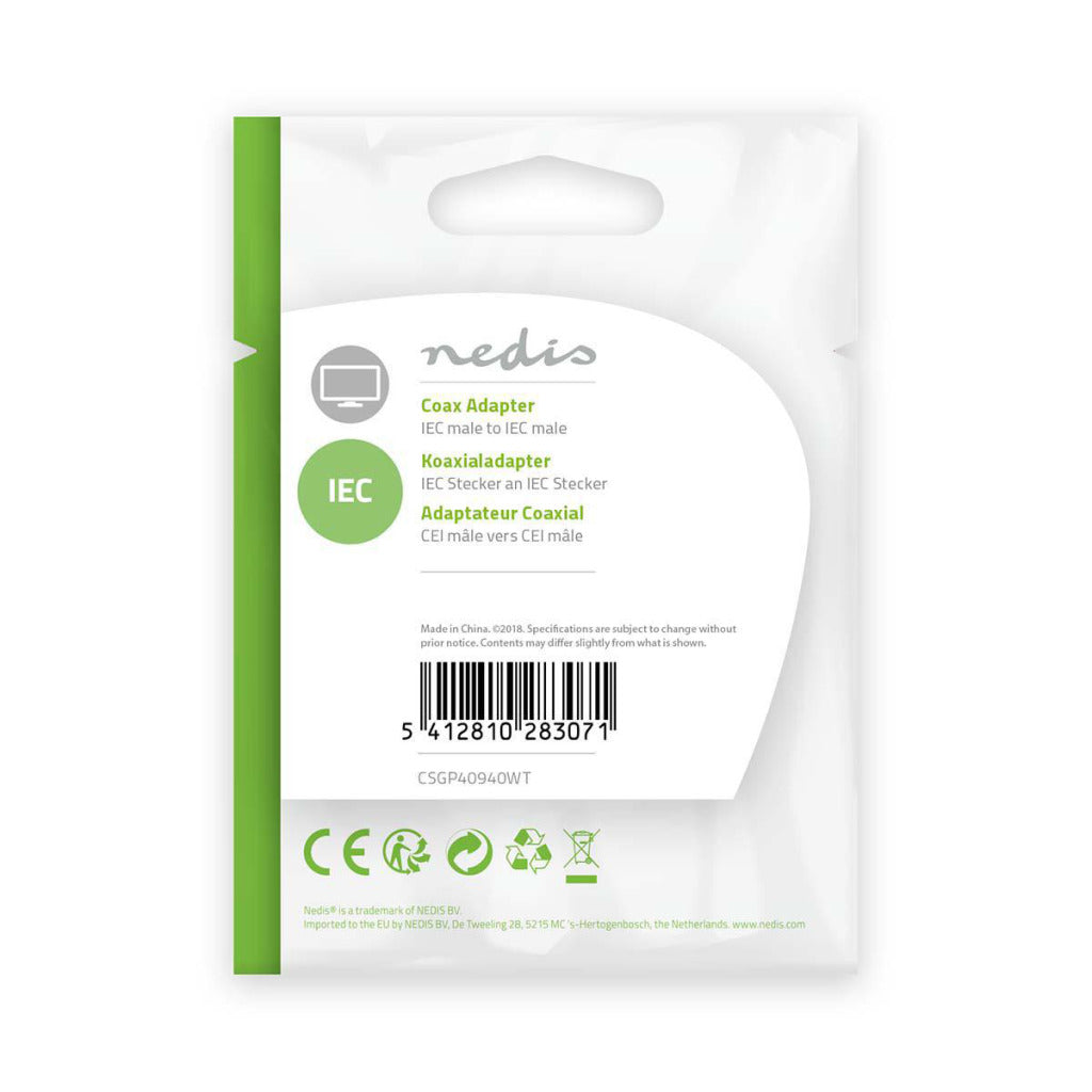 Nedis csgp40940wt adaptateur coaxial iec (coax) mâle - iec (coax) mâle blanc