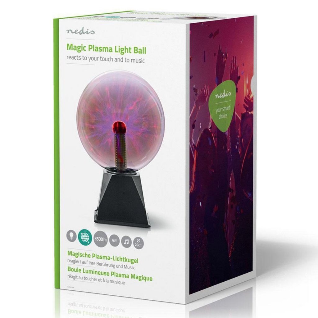 Nedis fudi215bk boule lumineuse plasma 20 cm verre noir