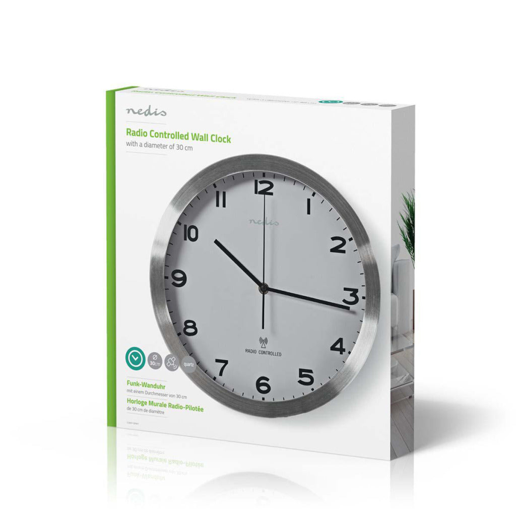 Nedis CLWA110RWT Horloge Murale Radio Pilotée 30 Cm Blanc