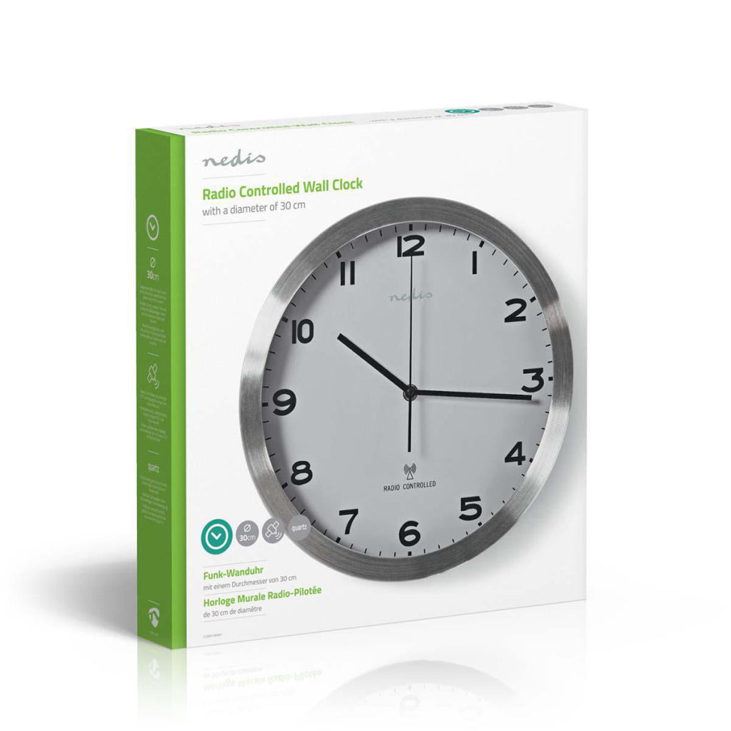 Nedis CLWA110RWT Horloge Murale Radio Pilotée 30 Cm Blanc