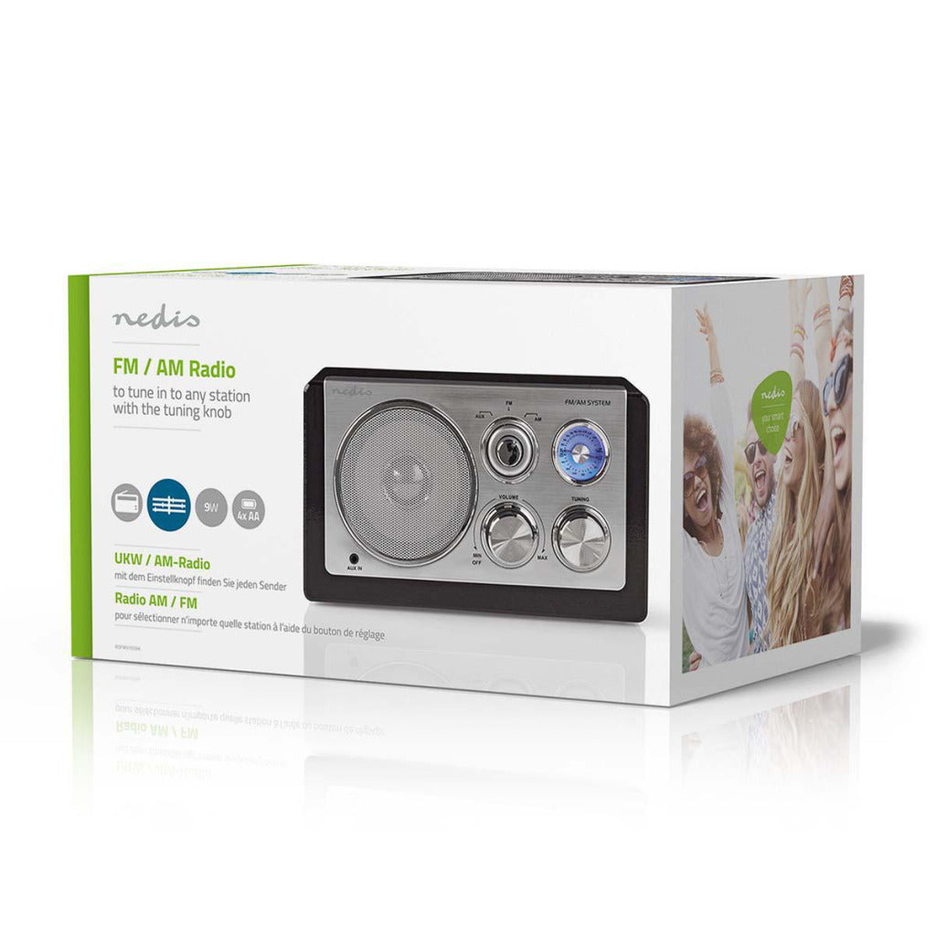 Nedis RDFM5100BK Radio FM 9 W, réglage analogique, design rétro, noir