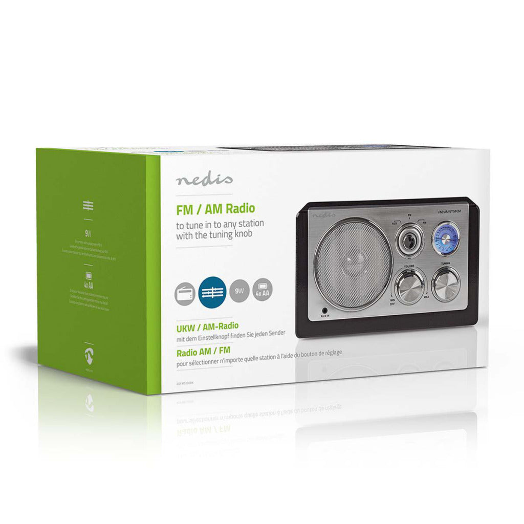 Nedis RDFM5100BK Radio FM 9 W, réglage analogique, design rétro, noir