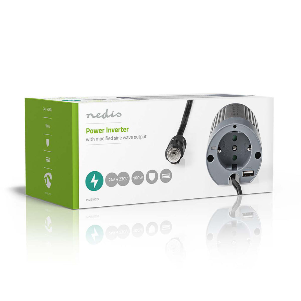 Nedis PIMS10024 Convertisseur de puissance onde sinusoïdale modifiée 24 V DC 230 V 100 W 1x Schuko 1x sortie USB