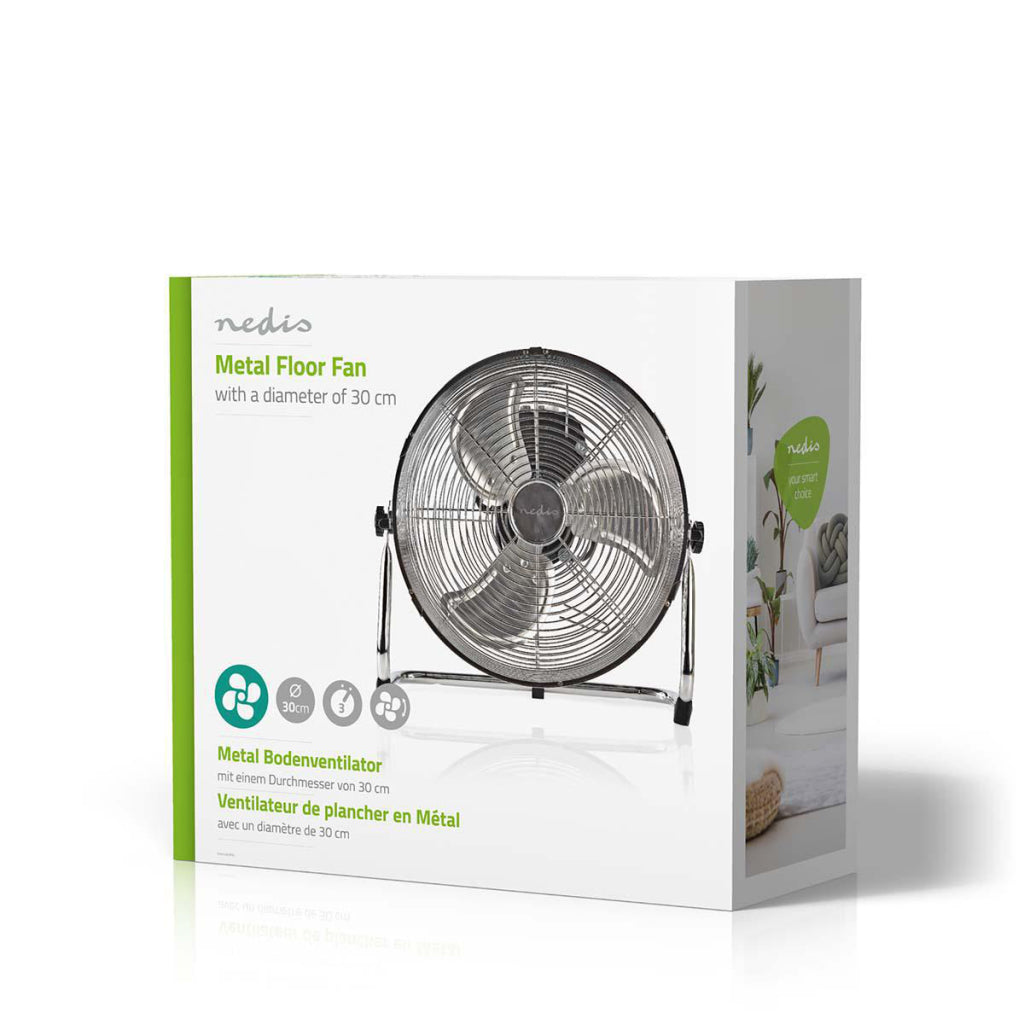 Nedis fnfl10ccr30 ventilateur de sol diamètre 30 cm 3 vitesses chrome