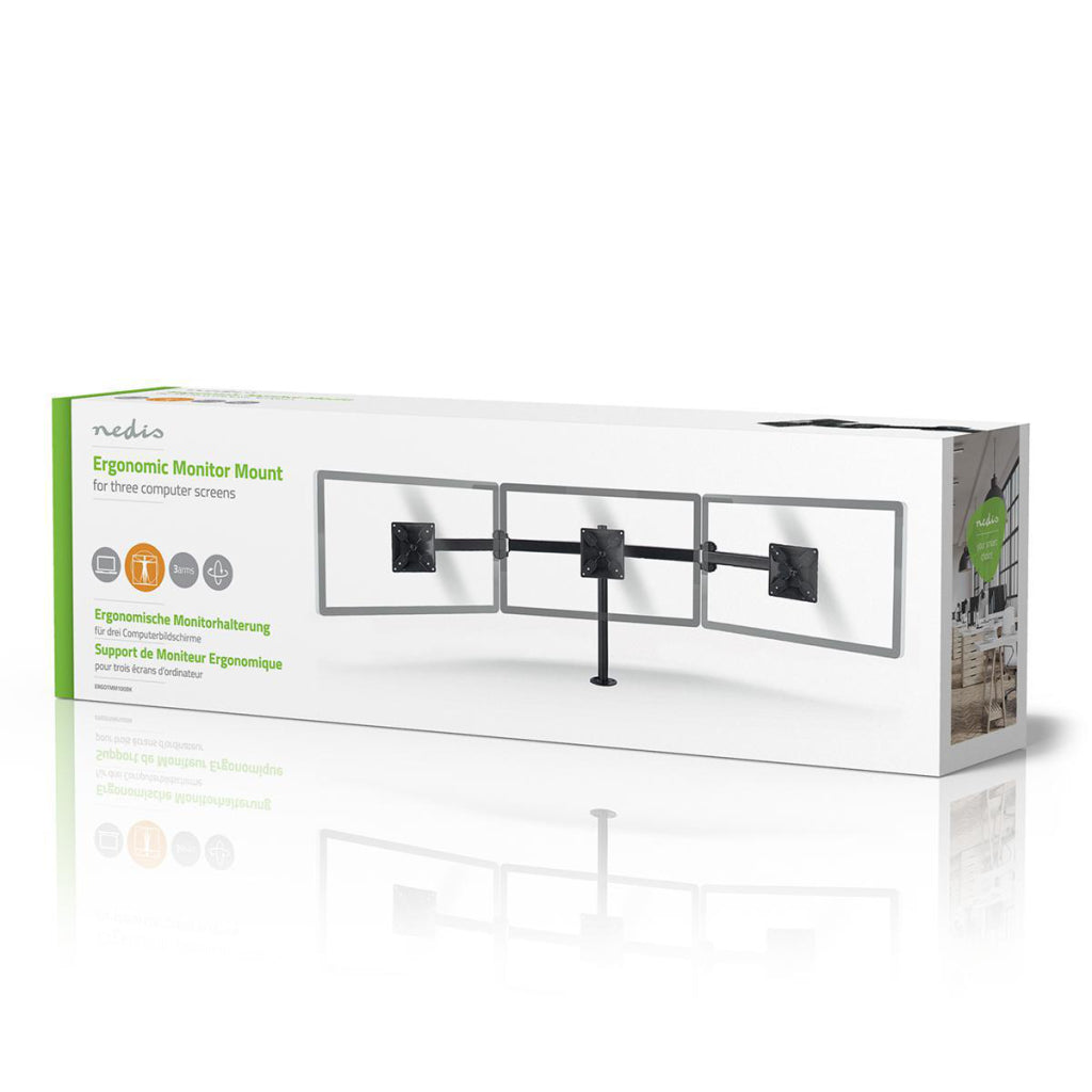 Nedis ergotmm100bk support de moniteur ergonomique, trois bras de moniteur, rotatif et inclinable, noir
