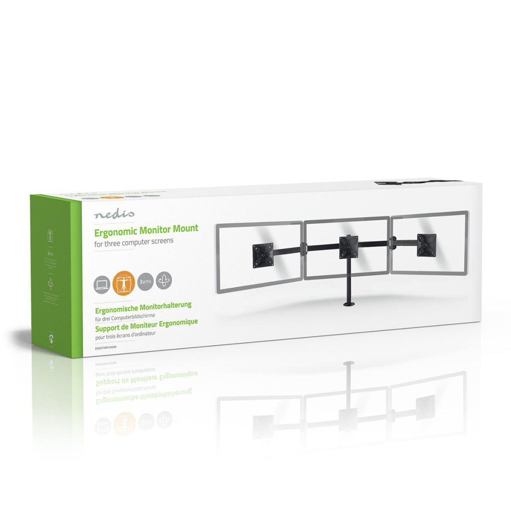 Nedis ergotmm100bk support de moniteur ergonomique, trois bras de moniteur, rotatif et inclinable, noir