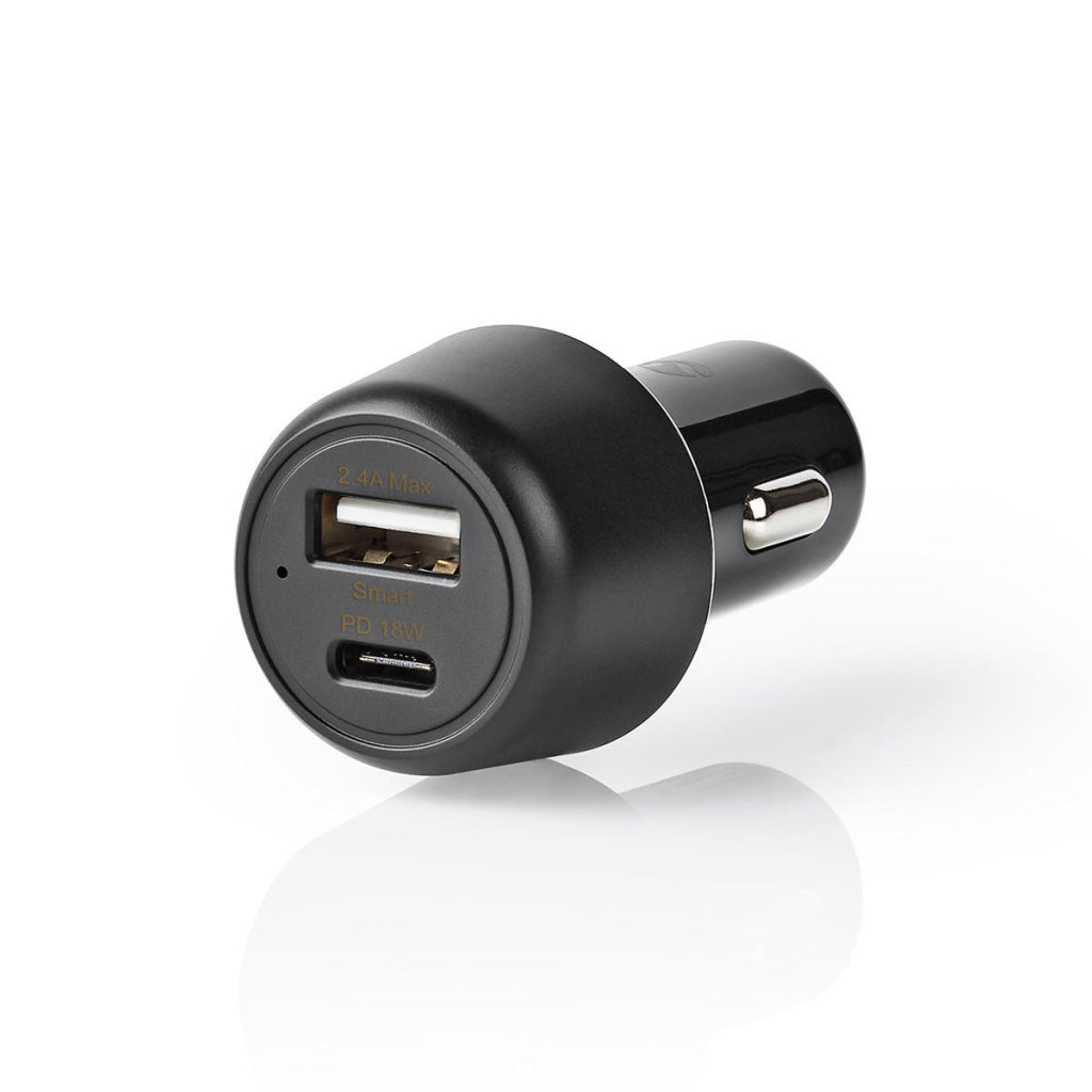 Nedis CCPD18W100BK Chargeur de voiture 3.0 A USB-A USB-C Alimentation 18 W Noir