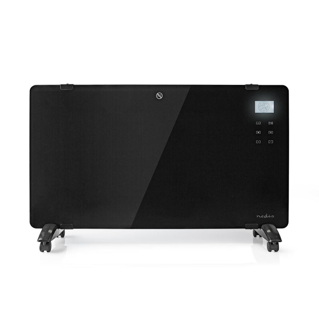 Nedis HTPL20FBK Thermostat de chauffage à convecteur à panneau de verre Écran LCD 2 réglages de chaleur Fixation murale sur pied 2000 W Noir