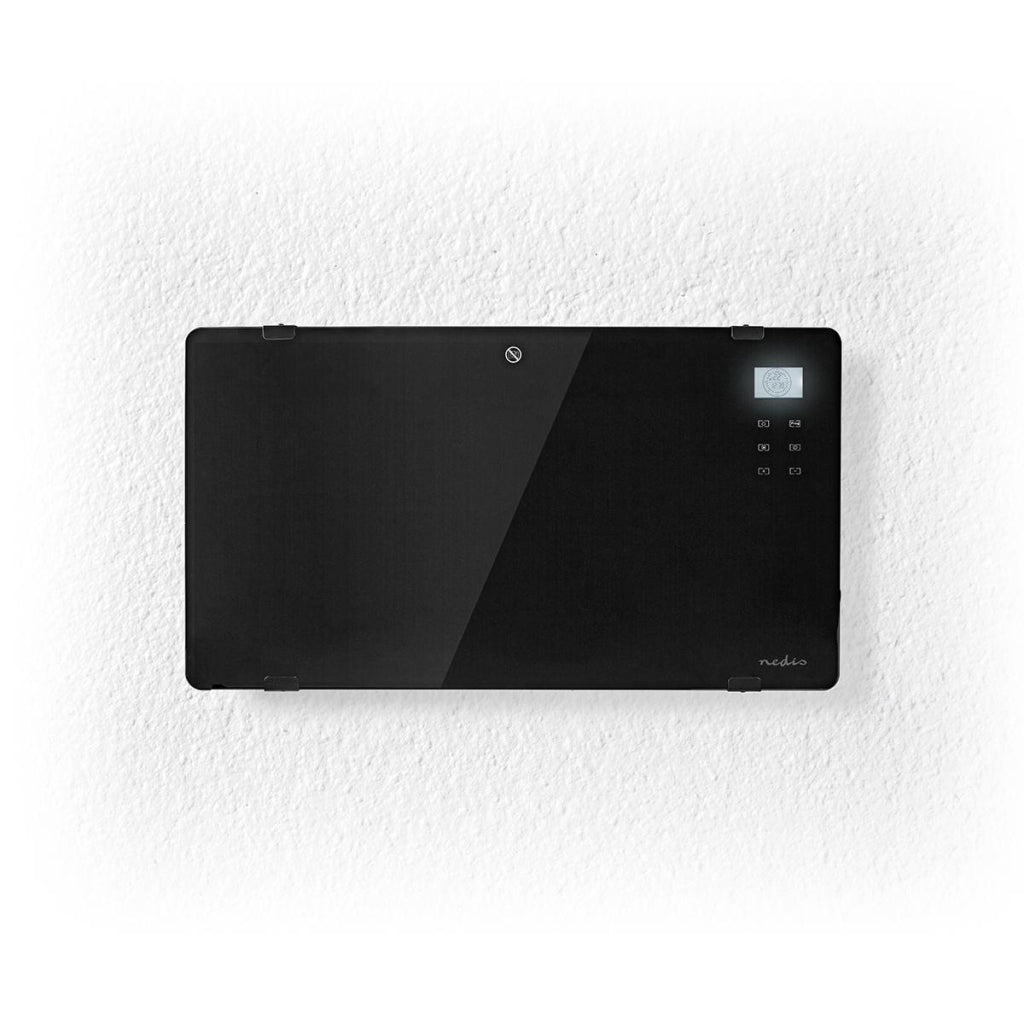 Nedis HTPL20FBK Thermostat de chauffage à convecteur à panneau de verre Écran LCD 2 réglages de chaleur Fixation murale sur pied 2000 W Noir