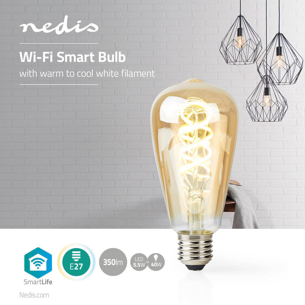 Nedis WiFiLT10GDST64 WiFi Lampe à filament LED blanc chaud à froid torsadé E27 ST64 5,5 W 350 lm