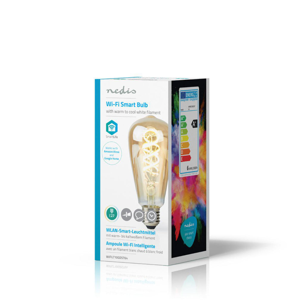 Nedis WiFiLT10GDST64 WiFi Lampe à filament LED blanc chaud à froid torsadé E27 ST64 5,5 W 350 lm