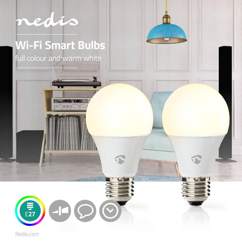 Ampoules LED Wi-Fi Nedis WIFILC21WTE27, couleur et blanc chaud, E27, paquet de 2