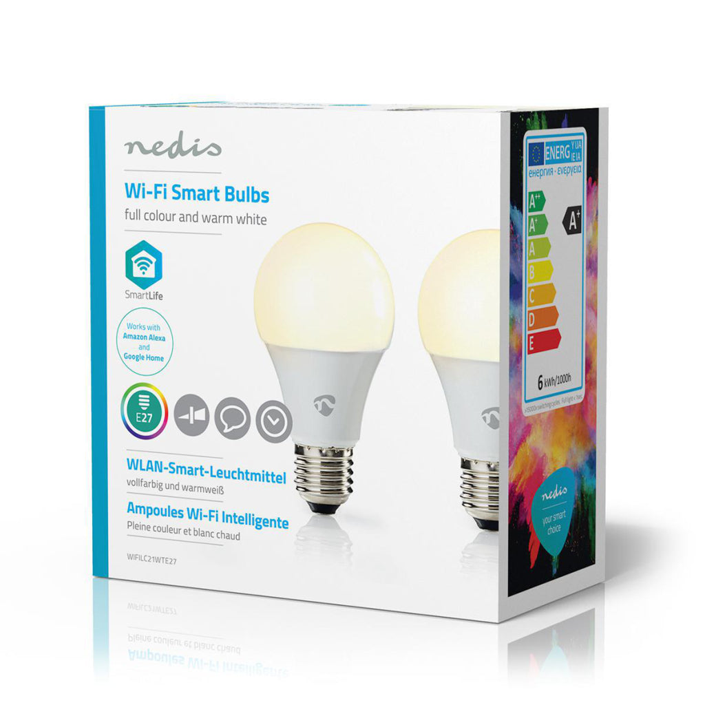 Ampoules LED Wi-Fi Nedis WIFILC21WTE27, couleur et blanc chaud, E27, paquet de 2