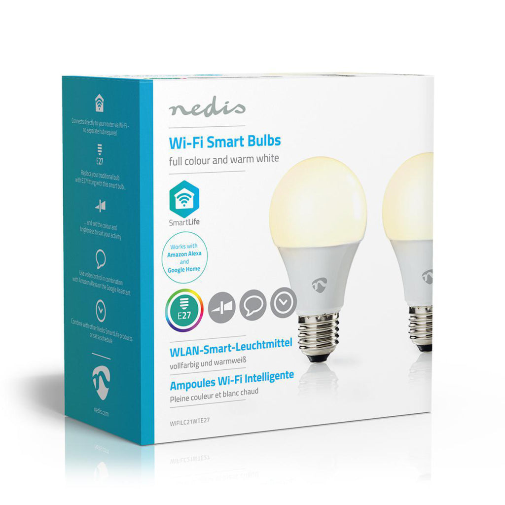 Ampoules LED Wi-Fi Nedis WIFILC21WTE27, couleur et blanc chaud, E27, paquet de 2
