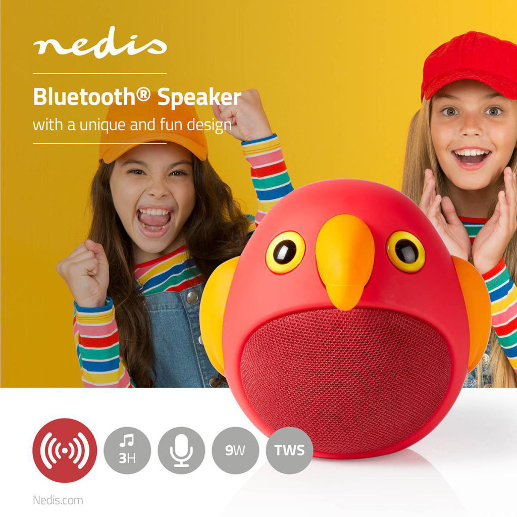 Haut-parleur Bluetooth Nedis SPBT4100RD Animatics 3 heures d'autonomie en appels mains libres Perry Parrot
