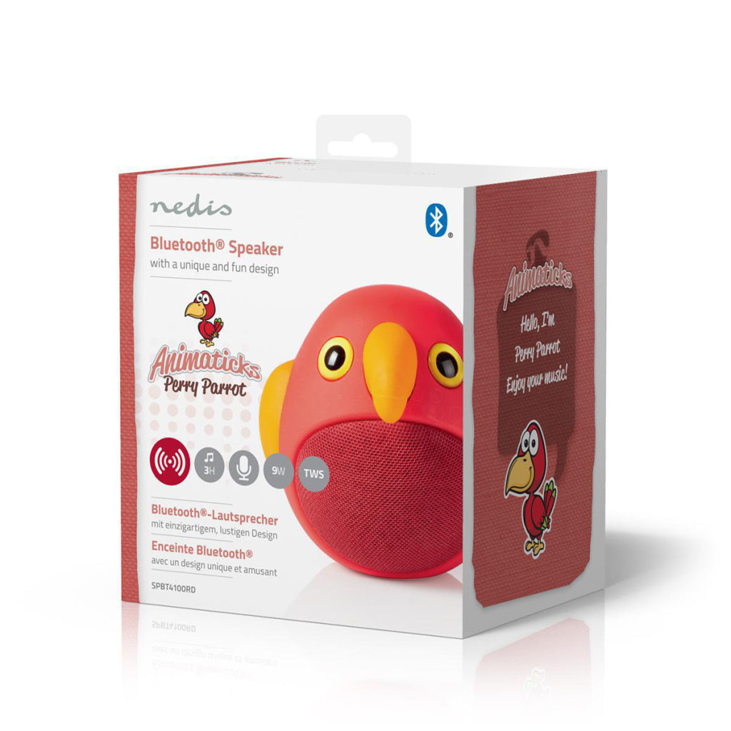 Haut-parleur Bluetooth Nedis SPBT4100RD Animatics 3 heures d'autonomie en appels mains libres Perry Parrot