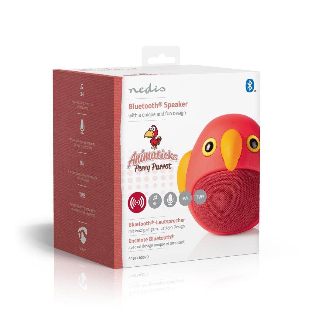 Haut-parleur Bluetooth Nedis SPBT4100RD Animatics 3 heures d'autonomie en appels mains libres Perry Parrot