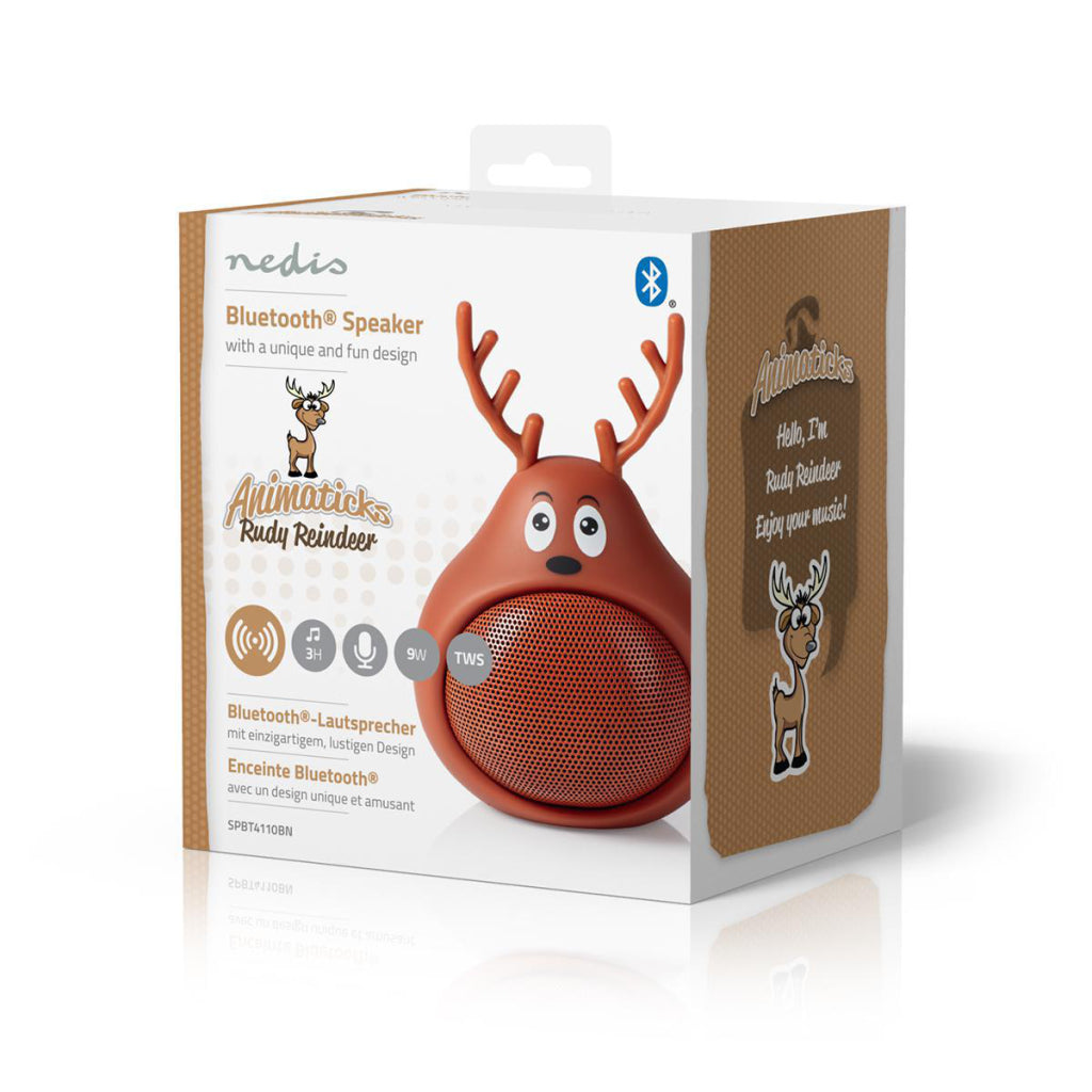 Nedis SPBT4110BN Haut-parleur Bluetooth Animatics 3 heures de lecture appels mains libres Rudy Reindeer