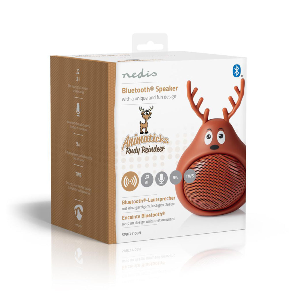 Nedis SPBT4110BN Haut-parleur Bluetooth Animatics 3 heures de lecture appels mains libres Rudy Reindeer