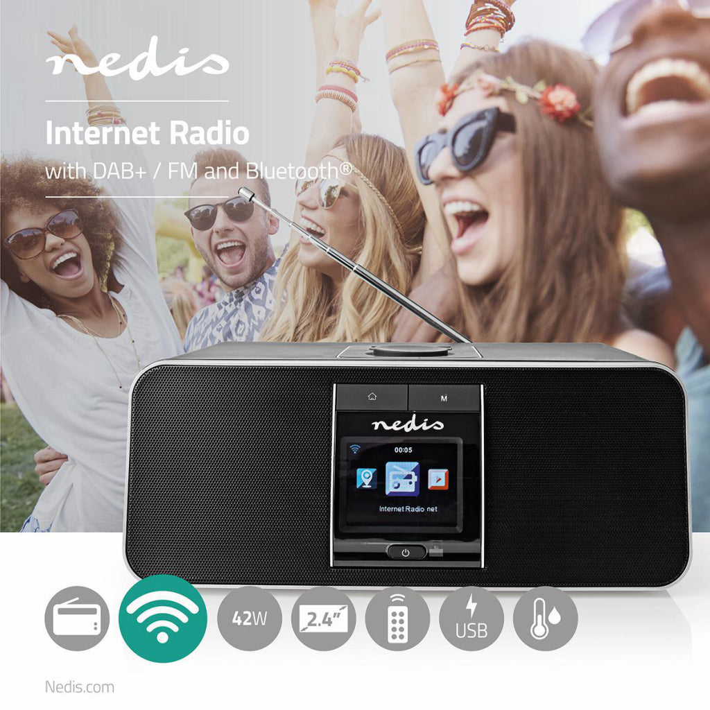 Nedis RDIN5005BK Radio Internet 42 W Dab+ FM Bluetooth® Télécommande Noir argent