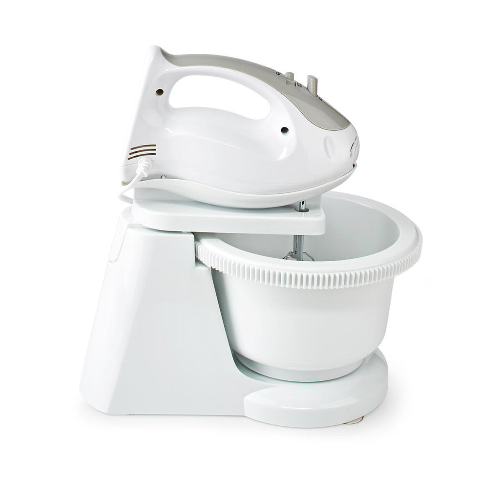 Nedis Kahm110CWT Batteur à Main 200 W Fonction Turbo 5 Vitesses Bol Tournant 2 Crochets Pétrisseurs 2 Batteurs Gris Blanc