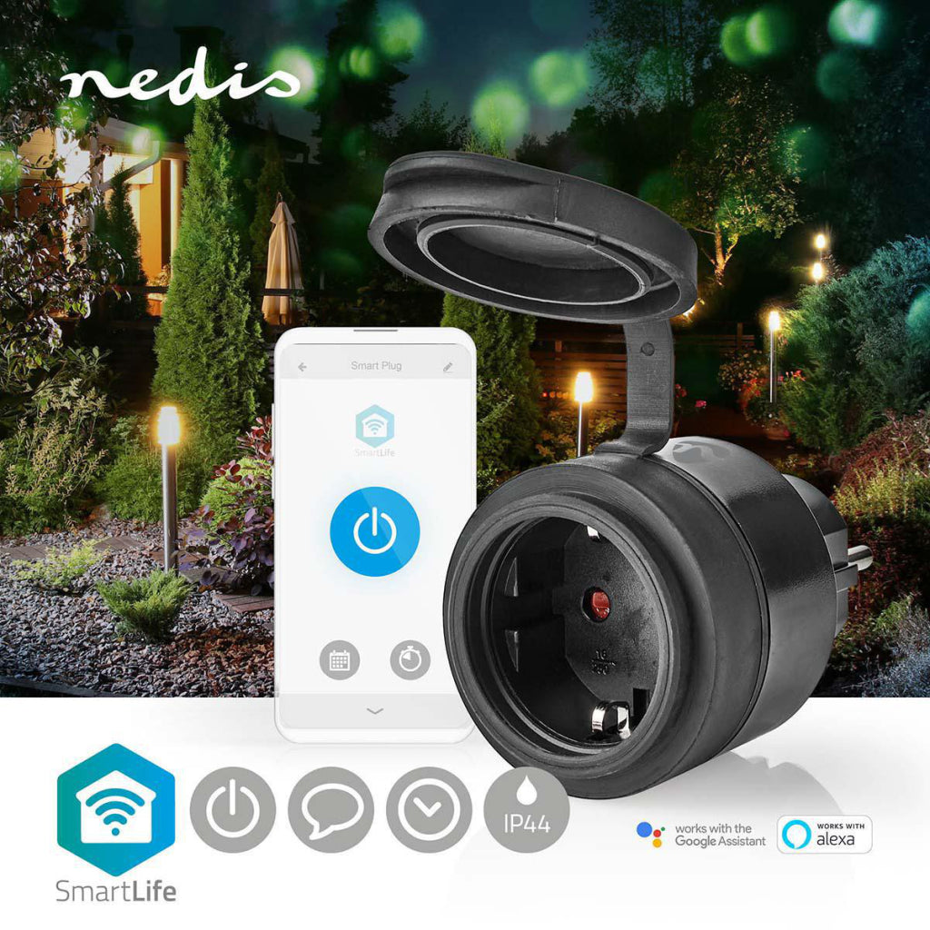Nedis wifipo110fbk prise intelligente smartlife wifi ip44 3680w noir
