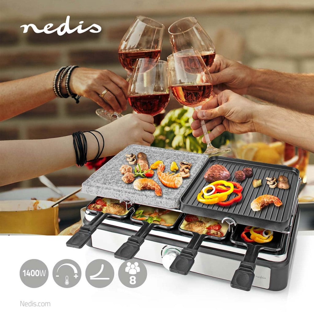 Pierre à raclette Nedis fcra300fbk8 pour 8 personnes