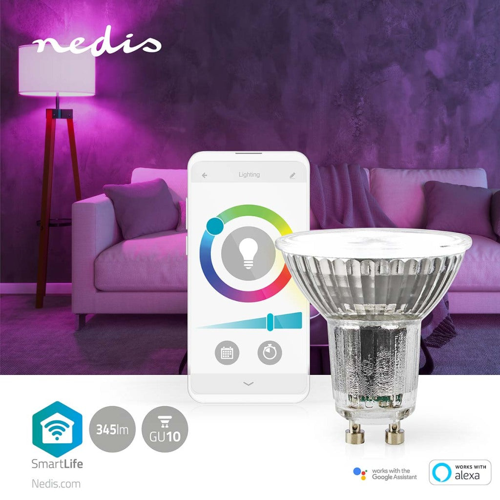 Nedis wifilrc10gu10 lampe multicolore smartlife wi-fi gu10 345 lm 4,9 w RVB blanc chaud à froid android trade ; ios par16