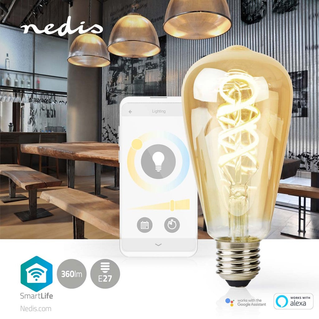 Nedis Wi-Fi LRT10ST64 SmartLife Lampe à filament LED Wi-Fi E27 360 lm 4,9 W Blanc chaud à froid 1800 - 6500 K Verre Android Trade ; iOS st64